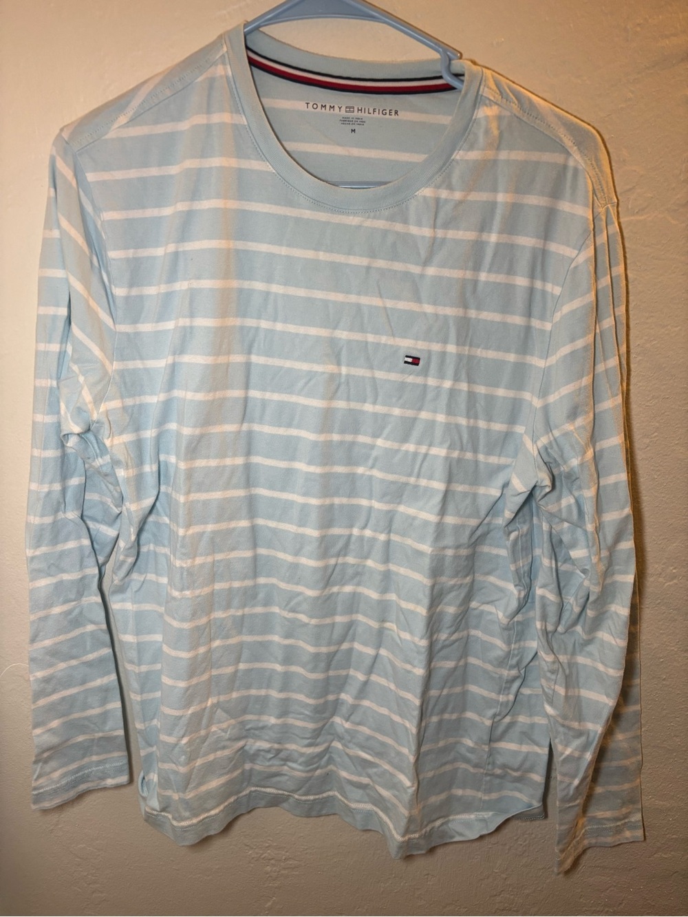 Tommy Hilfiger Men's Light Blue & White Striped Long Sleeve Shirt